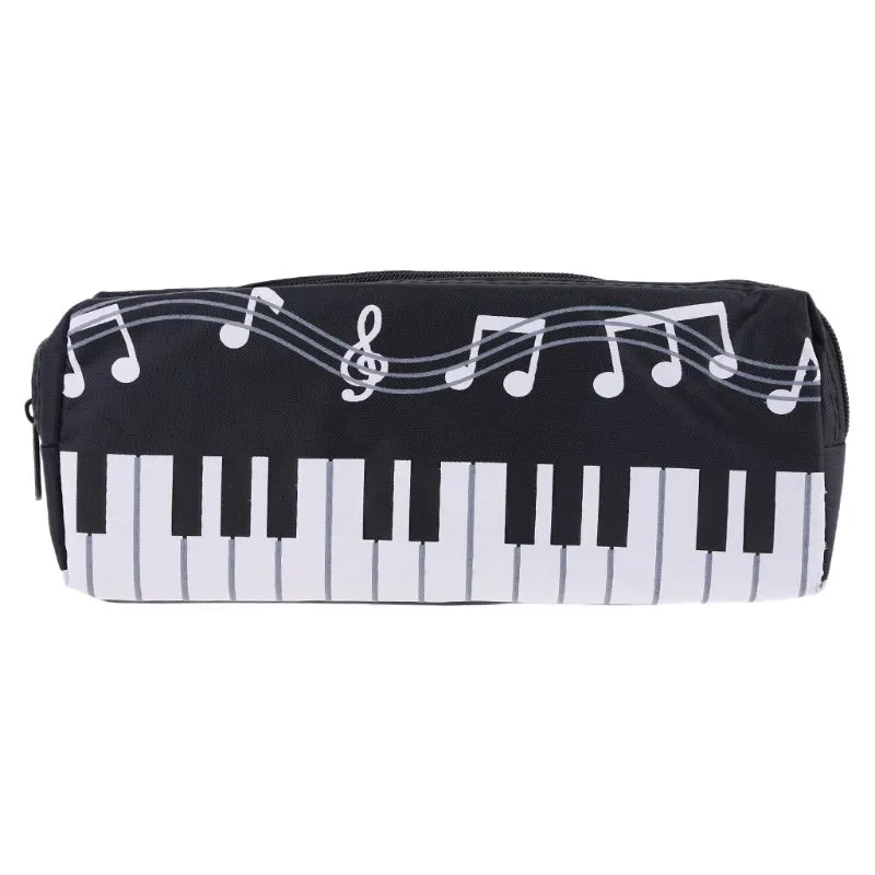 Notas De Música Piano Teclado Lápis Caso Grande Capacidade Caneta Sacos Papelaria Office - Preto
