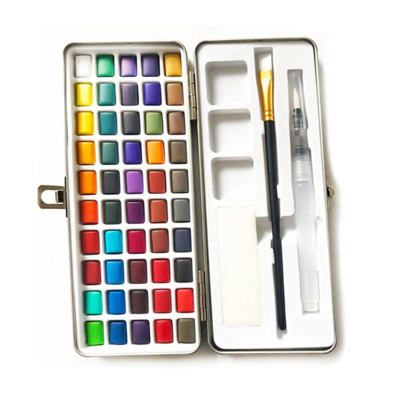 50 Cores Sólidos Tinta De Aquarela Pintura Pigmento Conjunto Caixa De Metal Portátil Para Suprimentos De Arte De Desenho Iniciante - Cor Mista