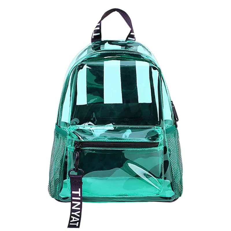 Mulheres Transparente Pvc Mochila De Viagem Escola Bookbag Daypack Rucksack Para Meninas Adolescentes - Verde