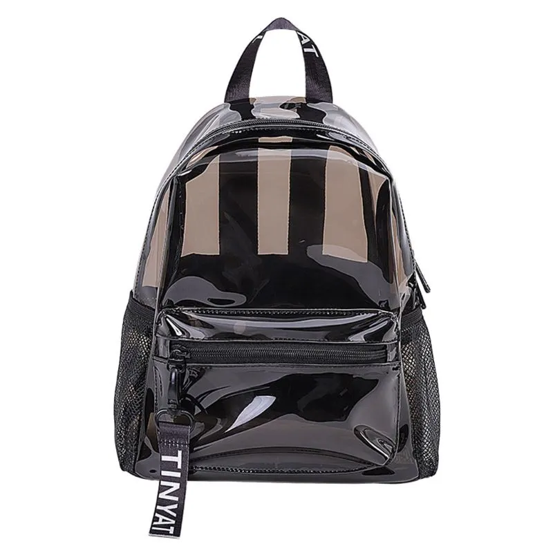 Mulheres Transparente Pvc Mochila De Viagem Escola Bookbag Daypack Rucksack Para Meninas Adolescentes - Preto