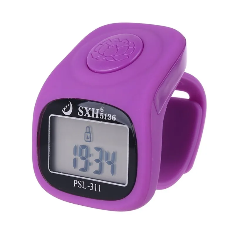 6 Contador De Dedos Digitais 8 Canais W Backlight Time Prayer Silicone Ring - Roxo