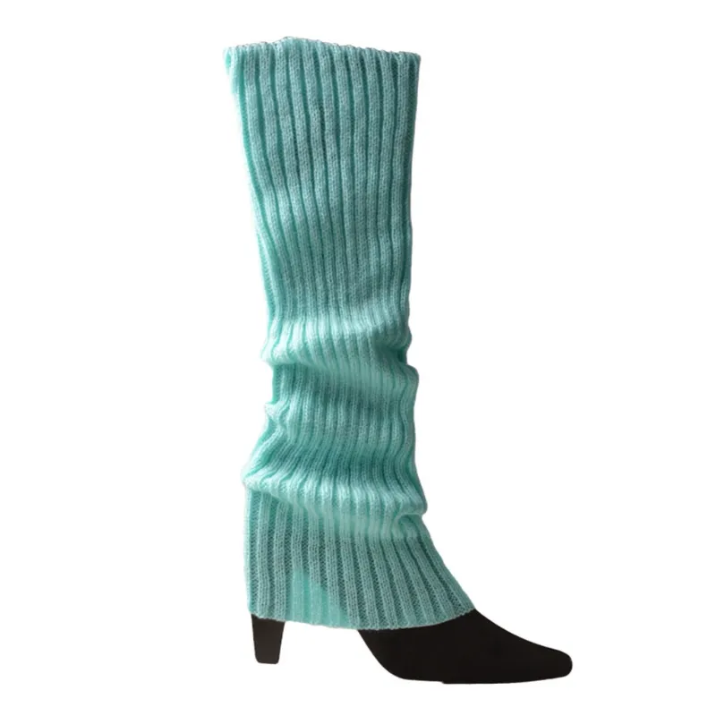 Moda Feminina Perna Aquece Adulto Junior 80s Costelado Joelho Alto Meias Longas - Lago Azul