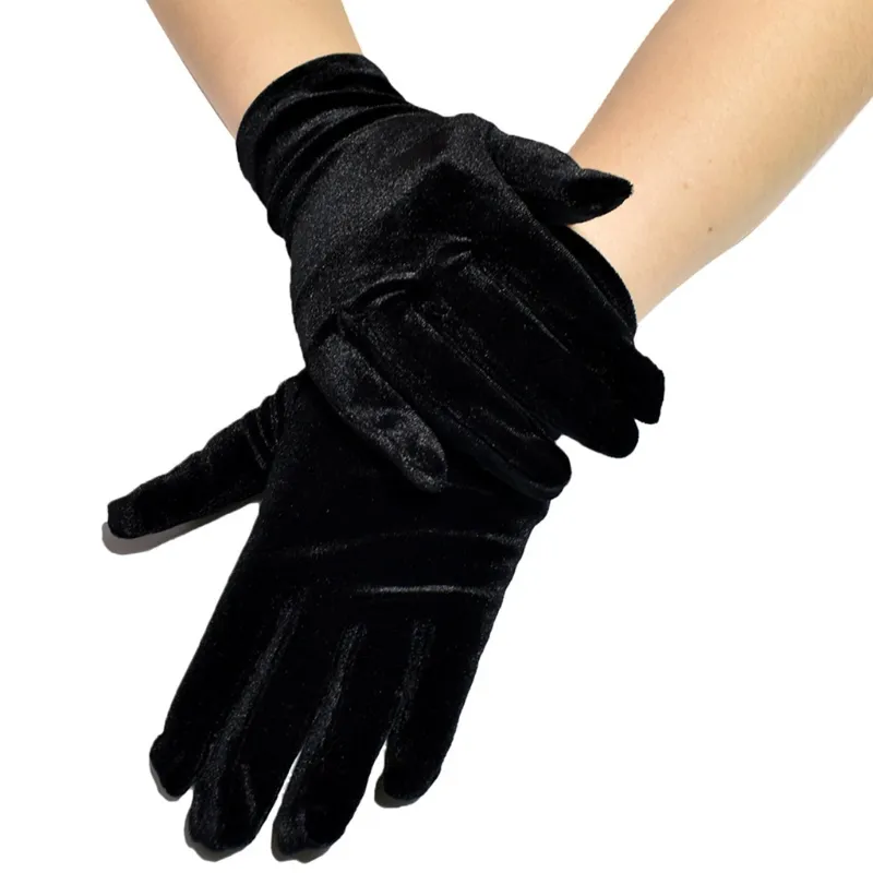 Mulheres Luvas De Veludo Curta Elegante Princesa Formal Dressy Prom Wedding Mittens - Preto