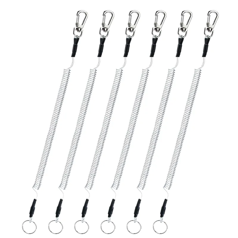 6 Peças De Segurança Pesada Barco De Barco Pesca Corda Enrolada Lanyard Ferramentas De Pesca De Arame Retrátil Lanyard - T