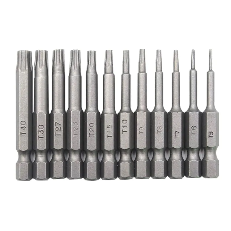 12 Pcs 50mm 1/4 Polegada Hex Shank T5-t40 Torx Torx Head Screw Driver Bits Set Elétrica Screwdriver Tool