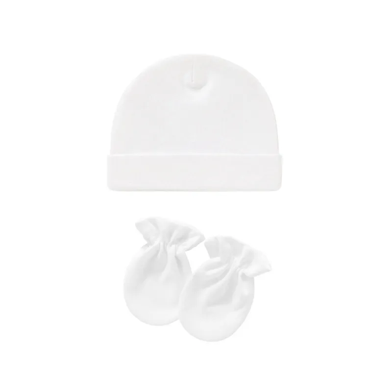 Cap Bonnet Baby Gloves Hat Head Wrap Bonnet Mitts Cute Turban Beanie Cap Set - White