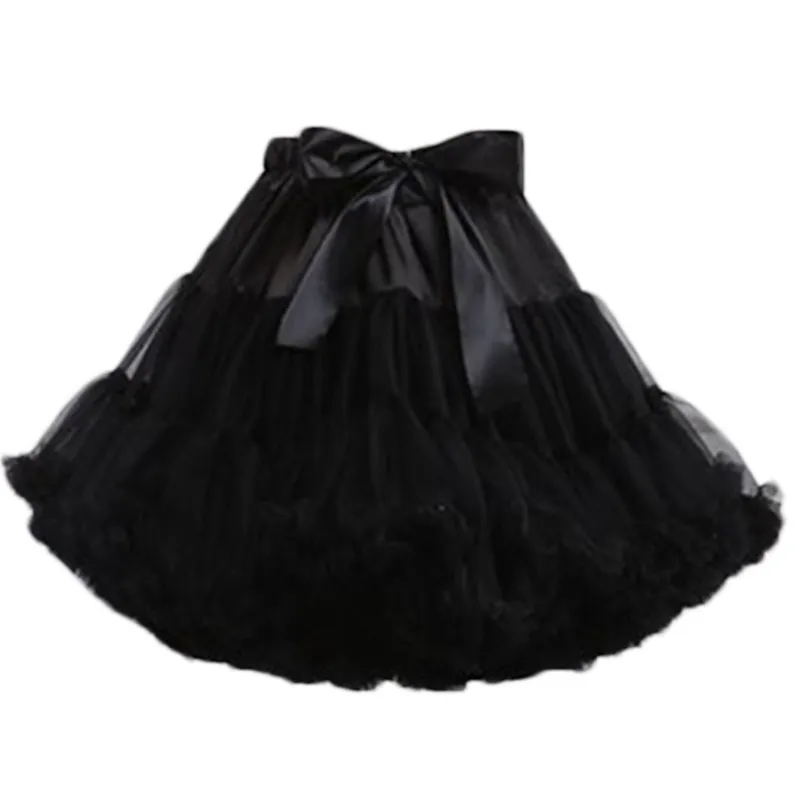 Mulheres Elástico Alta Cintura Balé Doce Saia De Tutu Bato Satin Bowknot Princesa Tule Fluffy Roupa De Petticoat Camadas Vestia Sub-skirt - Preto