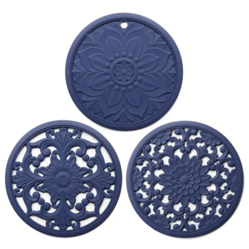 3pcs Oco Silicone Trivet Mat Bancada Hot Pan Pot Pad Tapetes Resistentes Ao Calor - Azul
