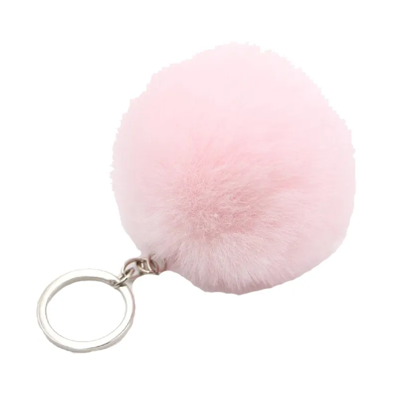 1pc Pom Poms Chaveiro Fofo Bola De Pele Pompoms Pendant Charme Com Chaveiro Círculo - Rosa Claro