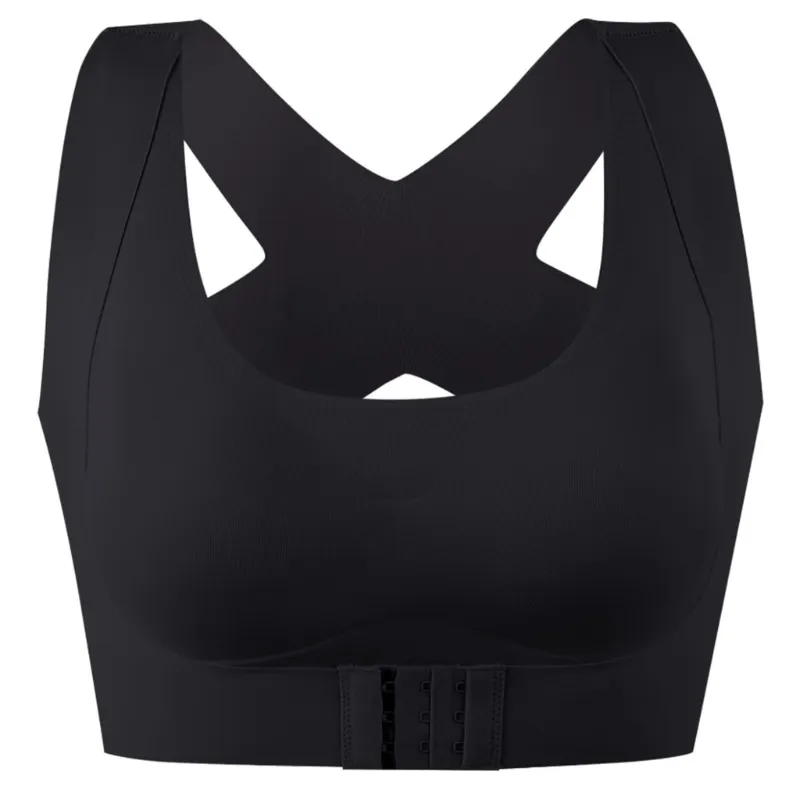 Mulheres 2-em-1 Sem Emenda Sutiã Cueca Primeira Fivela Empurrar Bralette Criss Cross Back Wireless Postura Corrector Tank Top - Preto - M