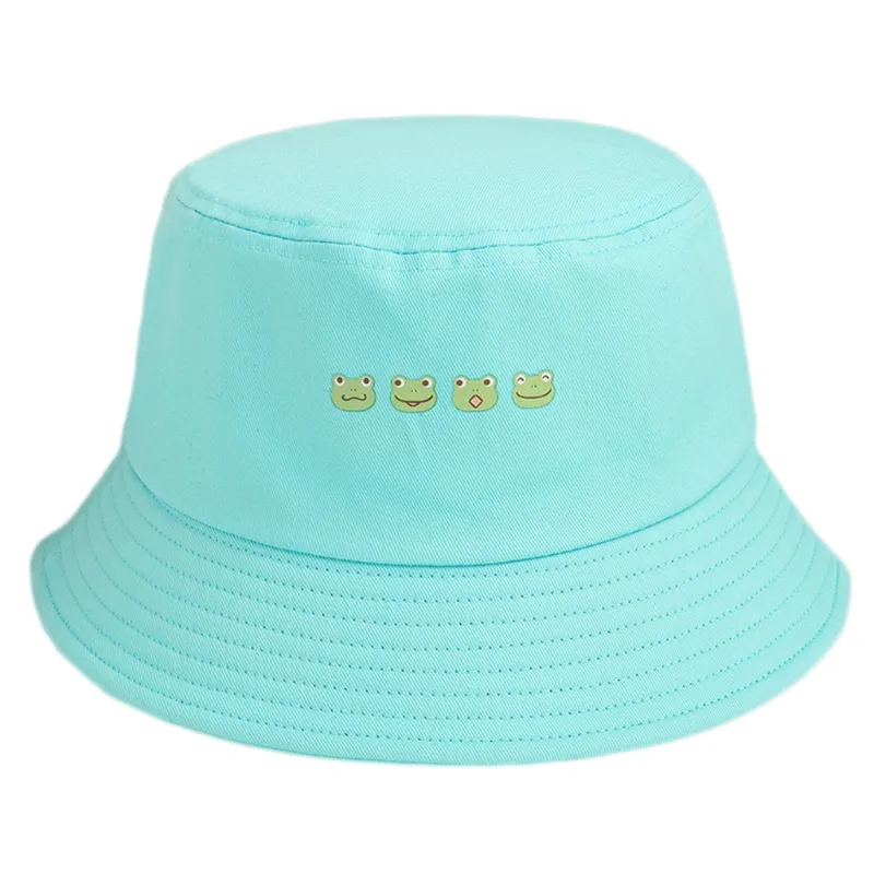 Bucket Hat Cap Sport Fishing Flat Top Hat Uv Isolation Com Frog Printed - Azul Céu