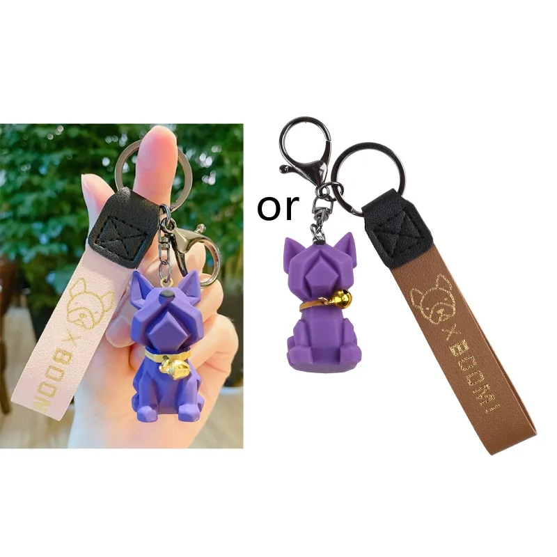 Acrilic Bulldog Dog Keychain Animal Acrilic Keyring 3d Boyfriends Gift Ideas Kawaii Car Key Fobs Lanyards Keyrings - Roxo