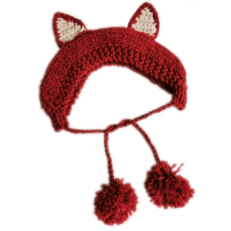 Banda De Malha Ao Ar Livre Big Ear Fox Cap Cat Hat Kitty Earflap Ear Protetor - Tijolo Vermelho