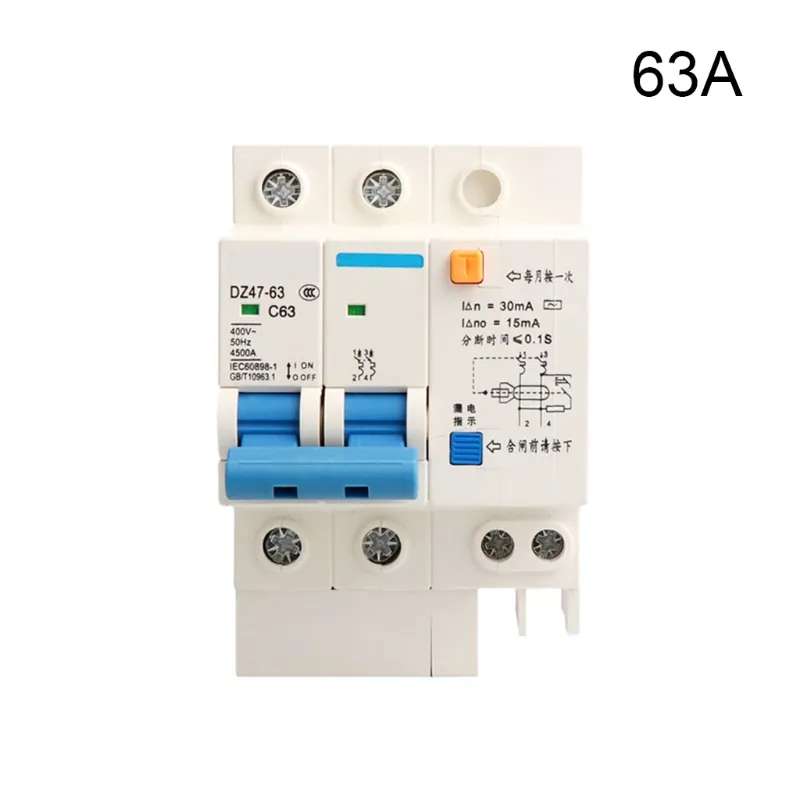 Protetor De Surto De Vazamento Com Disjuntor De Corrente Residual De Corrente De Proteção Com Proteção Sobrevoltage Por Sobrecarga - 2p+n - 63a
