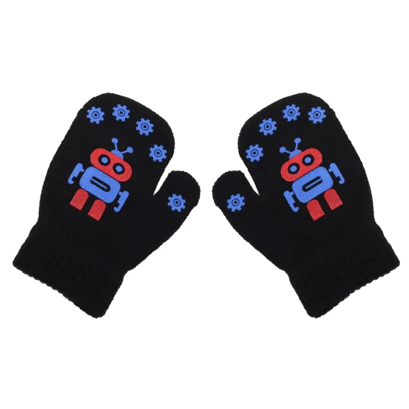 Luvas De Malha Recém-nascidas De Lã Fofa Para Meninas Meninas Elásticas Luvas De Dedo Integral Quente - Preto