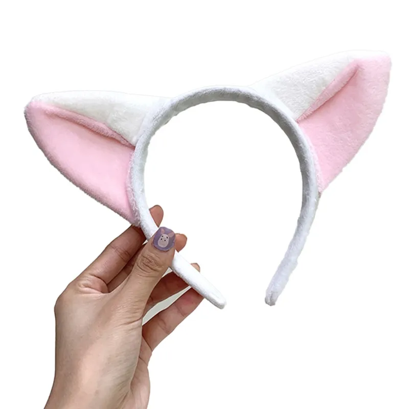 Peludo Maquiagem Banda De Cabeça Desenho Animado Orelhas Animal Orelhas Cabelo Aro Plush Acessórios De Cabelo - Branco