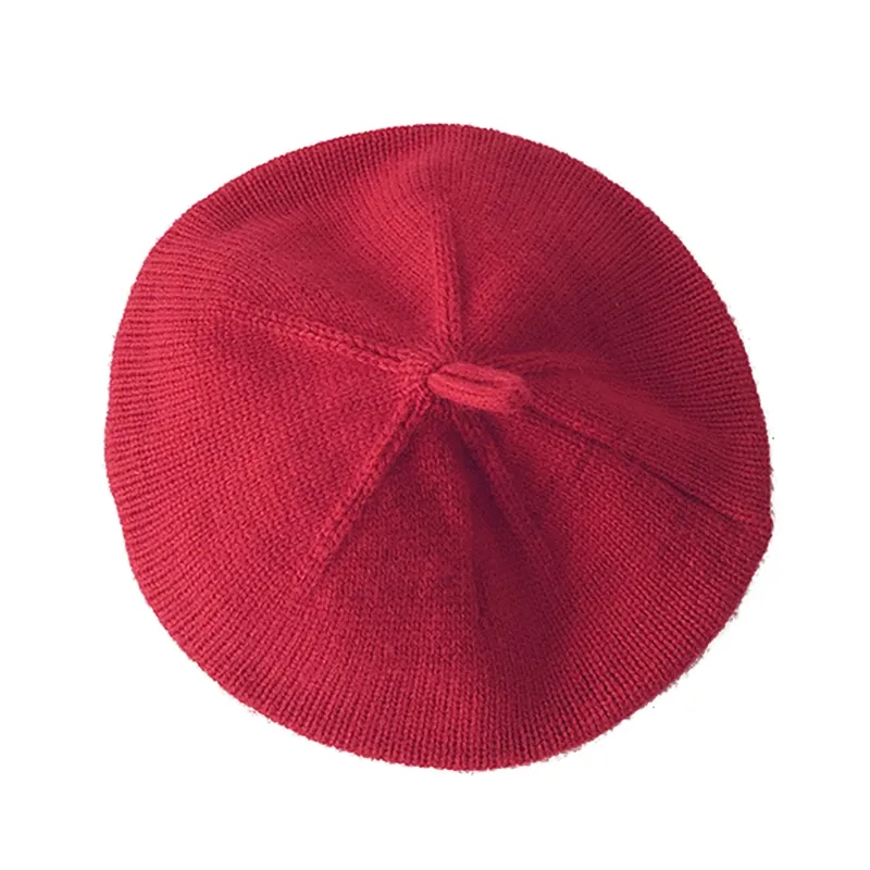 Outono Baby Hat Boina Sólida Cor Vintage Malhado Beanie Cap Para Criança Infantil - Vermelho