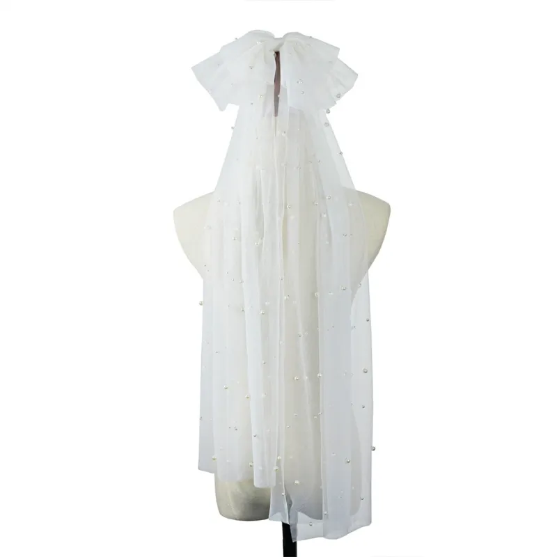 Véu De Casamento Com Clip Bridal Short Illusion Veil Cut Edge Com Pérolas E Arco