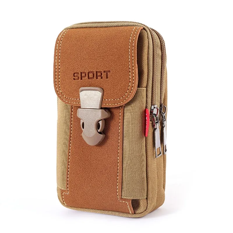 Vintage Canvas Waist Bag Belt Loop Coldster Carry Phone Pouch Wallet Case - Cáqui - Vertical