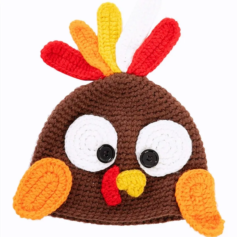 Escola Unissex Funny Wool Cute Children Turkey Hat Halloween Thanksgiving Chicken - Brown