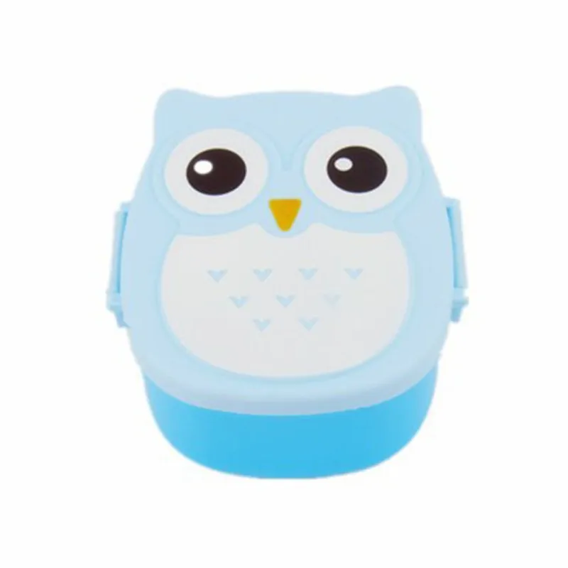 Reutilizável Desenho Animado Coruja Mini Lunch Bento Box Com 2 Compartimentos Para Crianças - Azul