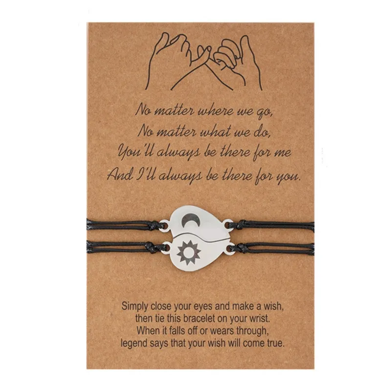 1 Pares Amantes Amam Coração Sun Moon Pulseiras Definir Casal Corda Trançado Pulseiras Ajustáveis Homens Mulheres Pulseira Joias