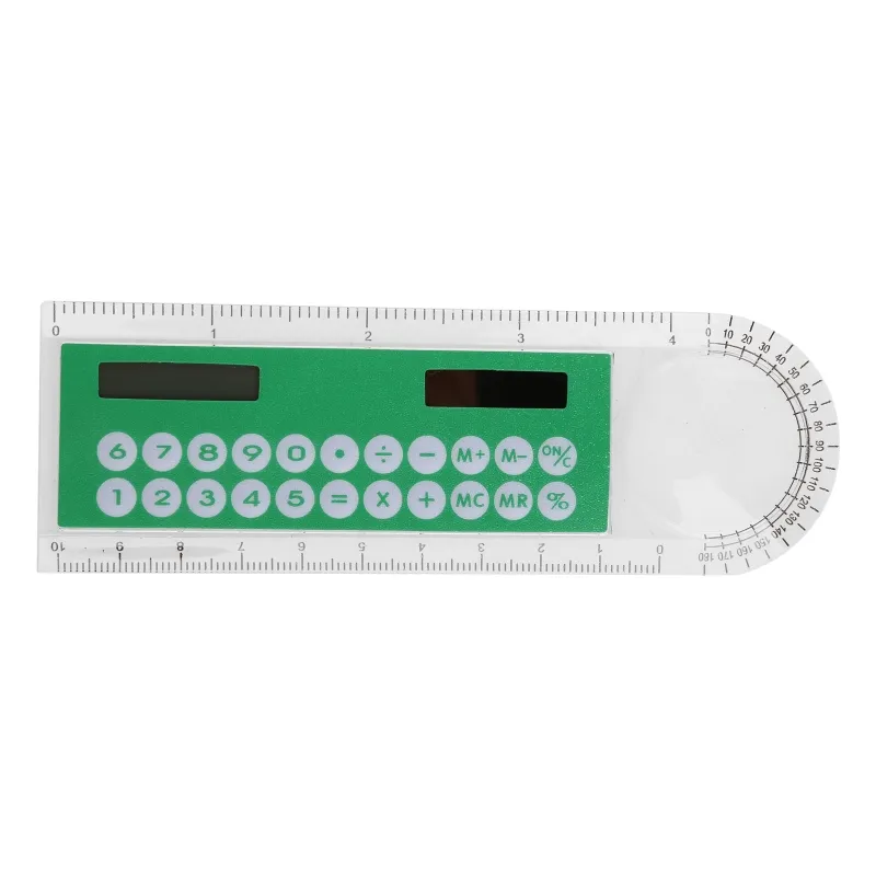 Calculadora Solar Prática 10cm Ângulo /régua Reta 3 Em 1 Tamanho De Bolso Plástico - Verde