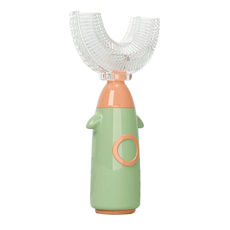 Desenho Animado Portátil 360 Graus U-shaped Baby Toothbrushes Soft Silicone Teeth Brushes Kids Teeth Cleaner Oral Care Cleaning Tool - Verde - Pequen
