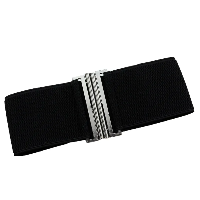 Mulheres Moda Elasticidade Cintura Cintura Retro Fivela Cinto All-match Cintura - Preto