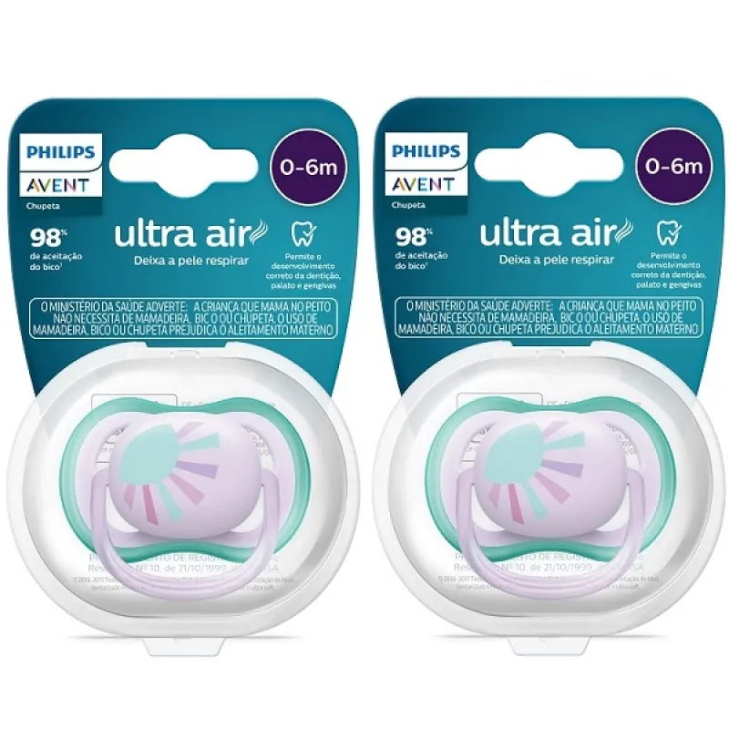 Kit com 2 Chupeta ULTRA AIR Decorada 0-06M Rosa Philips AVENT SCF086/04