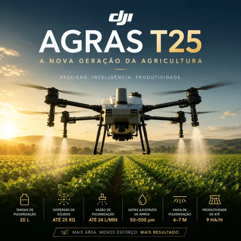 Drone Agrícola Para Pulverização e Mapeamento DJI AGRAS T25 - Vita Campo