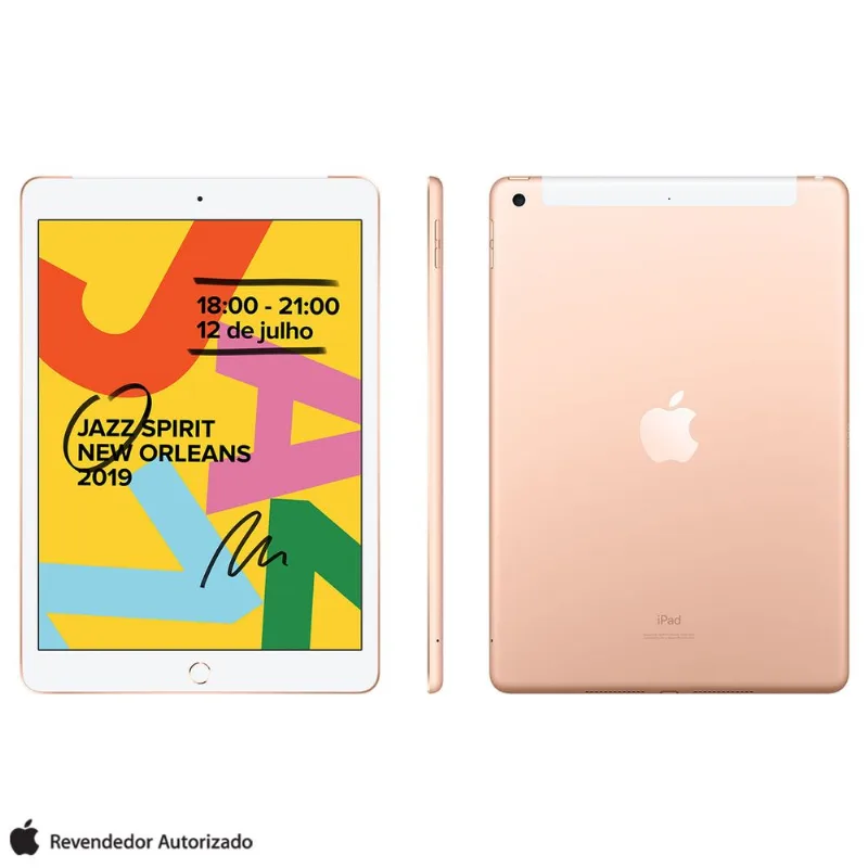 iPad 7ª Geração Apple Tela de 10,2" Wi-Fi + Cellular 128GB 4G Processador A10 Dourado - MW6G2BZ/A