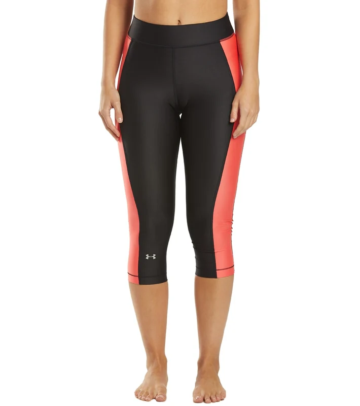 Under Armour Women's UA HeatGear Armour Capri Black / Watermelon / Metallic Silver / L