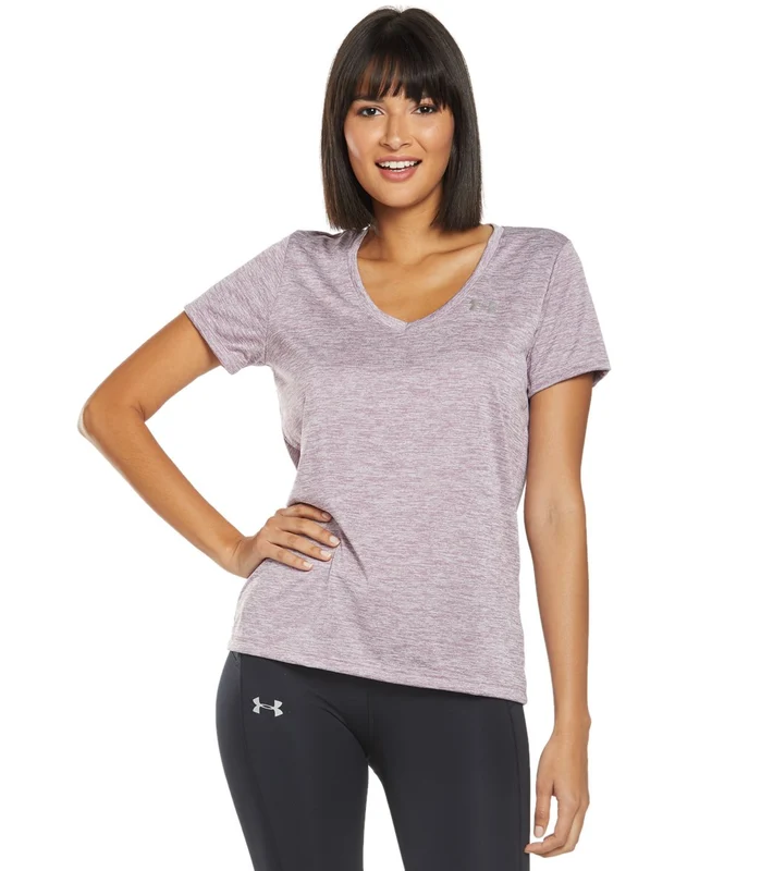 Under Armour Women's Tech Twist V-Neck Short Sleeve Purple Prime/Metallic Silver / M