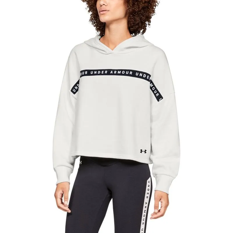 Casaco de Treino com Capuz Feminino Under Armour Taped Fleece M / Branco