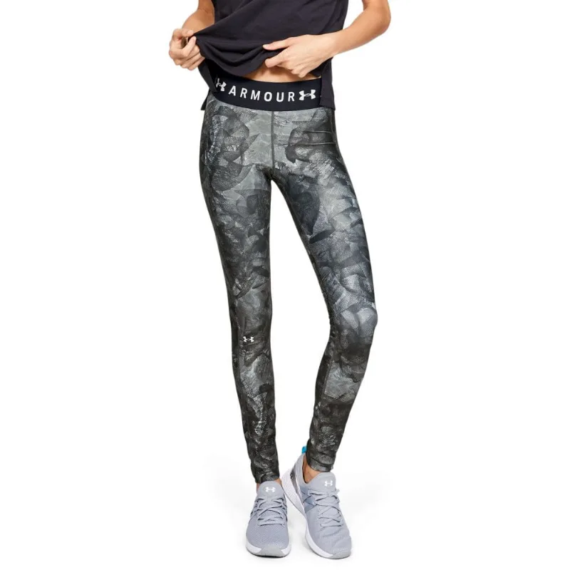 Legging de Treino Feminina Under Armour HeatGear Armour Branded Waistband Printed P Cinza