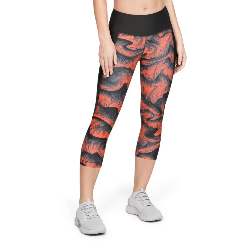 Calça Legging Capri de Treino Feminina Under Armour Print HeatGear Armour PP Laranja