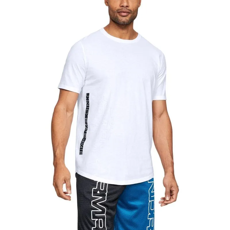 Camiseta de Basquete Manga Curta Masculina Under Armour Baseline Flip Side P / Branco