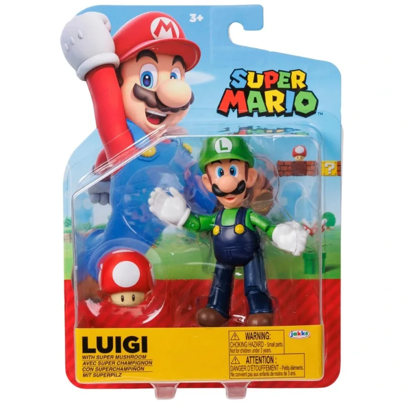 Figura Articulada Super Mario - Luigi con Champiñón 10 cm