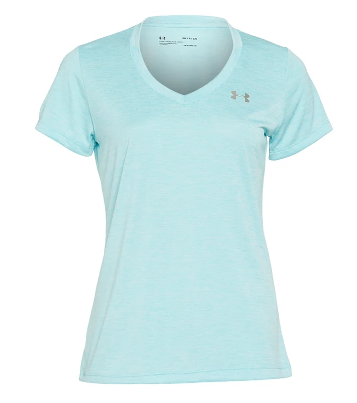 Under Armour Women's Tech Twist V-Neck Short Sleeve Blue Haze / Metallic Silver / M