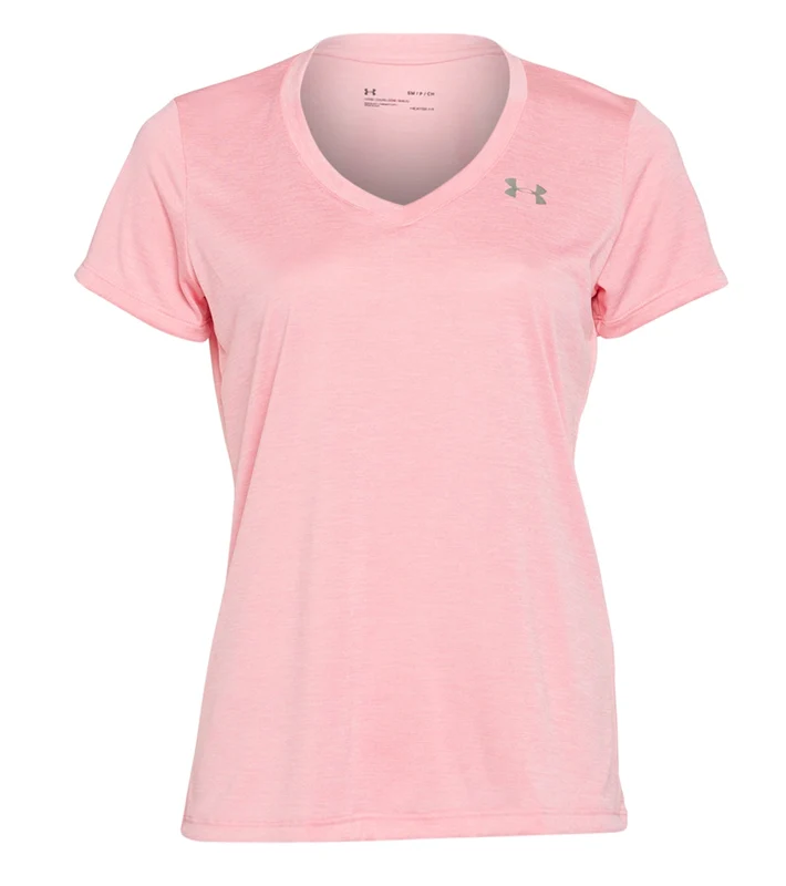 Under Armour Women's Tech Twist V-Neck Short Sleeve Lipstick /Metallic Silver / S