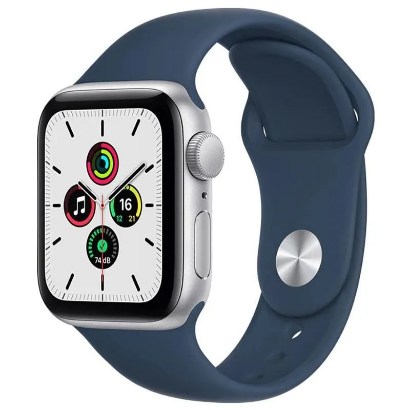 Apple Watch SE GPS, 44mm Caixa Prateada de Alumínio Pulseira Esportiva Azul