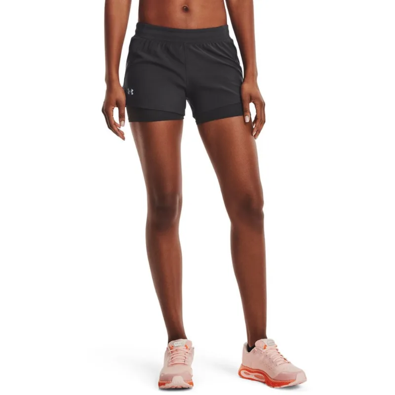 Shorts de Corrida Feminino Under Armour IsoChill Run 2N1 PP Cinza