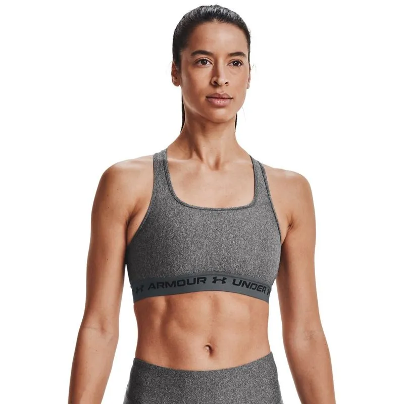 Top de Treino Feminino Under Armour Crossback Mid Heather GG Cinza