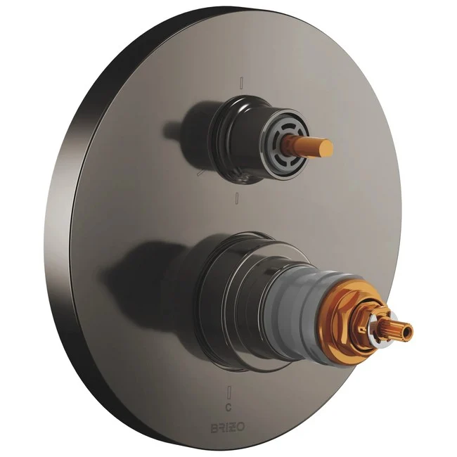 Brizo - Roccesco TempAssure Thermostatic Valve with Integrated 6-Function Diverter Trim - Less Handles Brilliance Black Onyx