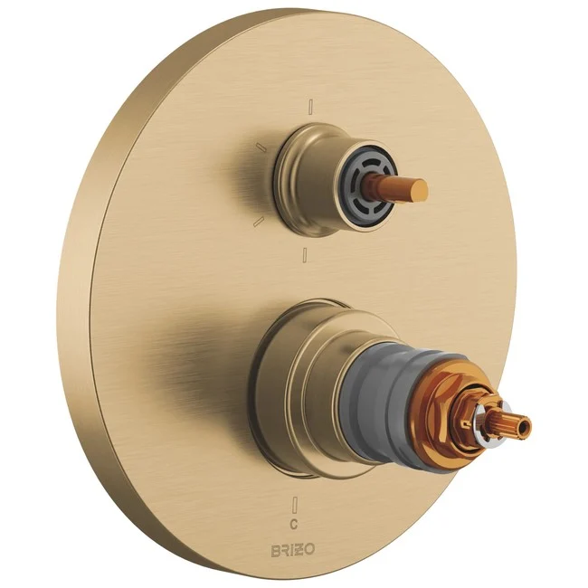 Brizo - Roccesco TempAssure Thermostatic Valve with Integrated 6-Function Diverter Trim - Less Handles Luxe Gold