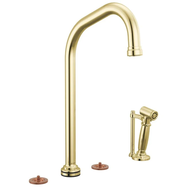 Brizo - Faircroft SmartTouch Widespread Faucet with Angled Spout and Side Sprayer - Less Handles Unlacquered Brass