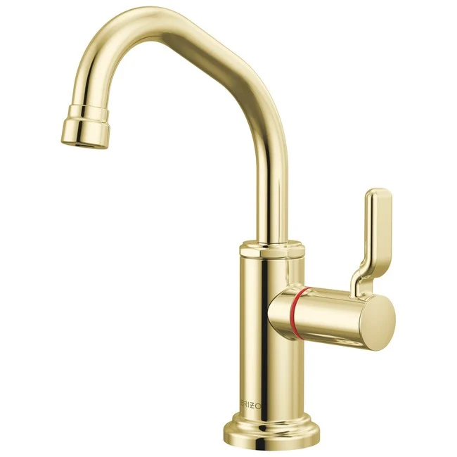 Brizo - Faircroft Instant Hot Faucet with Angled Spout and Industrial Lever Handle Unlacquered Brass
