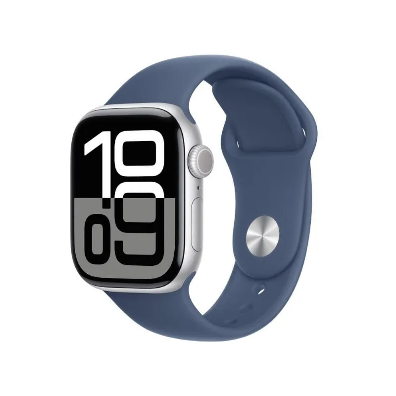 Apple Watch Series 10 GPS + Cellular, Caixa Prateada de Alumínio 42 mm e Pulseira Esportiva Blush-clara P/M Prata com Azul