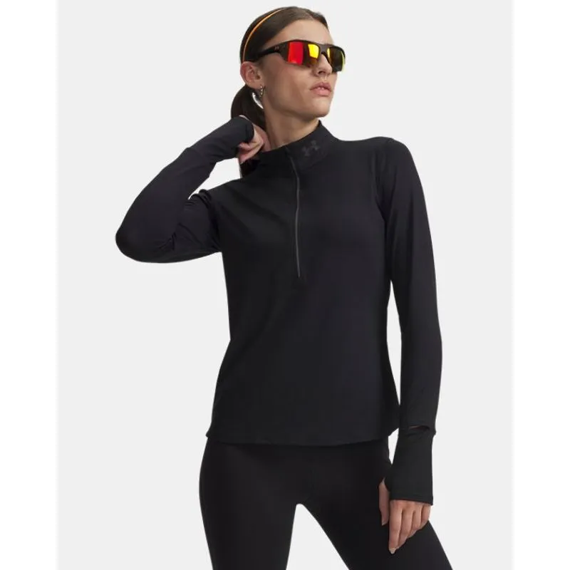 Camiseta de Manga Longa de Corrida Feminina Under Armour Qualifier 1/2 Zip GG Preto